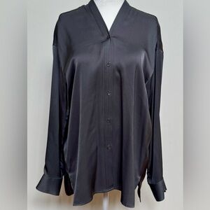 NEW Vince Charcoal Gray 100% Silk Button Front Blouse Size XS NWOT
